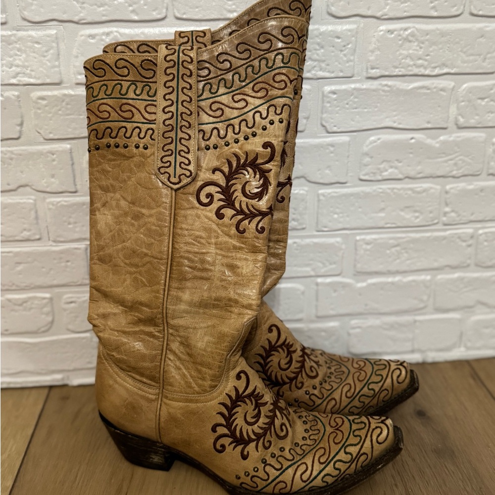 Old Gringo Tan and Brown Embroidered Cowgirl Boots